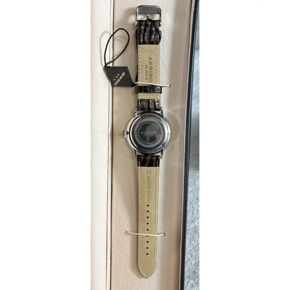Akribos XXIV Men’s Retro Black Dial Watch w/ Date Window Leather Strap AK715SSB